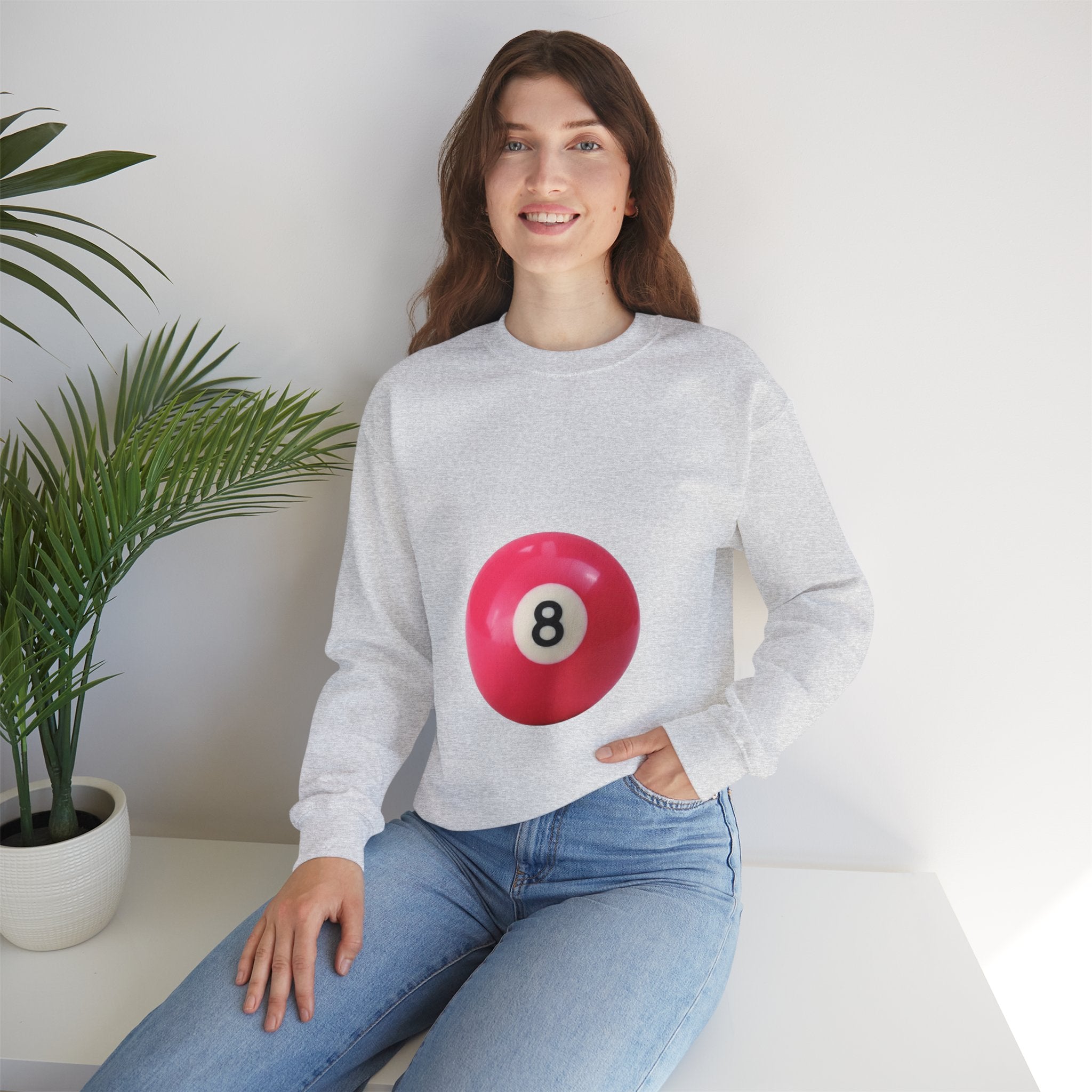 Eight Ball Crewneck Sweatshirt — Retro Pink Pool Ball Graphic