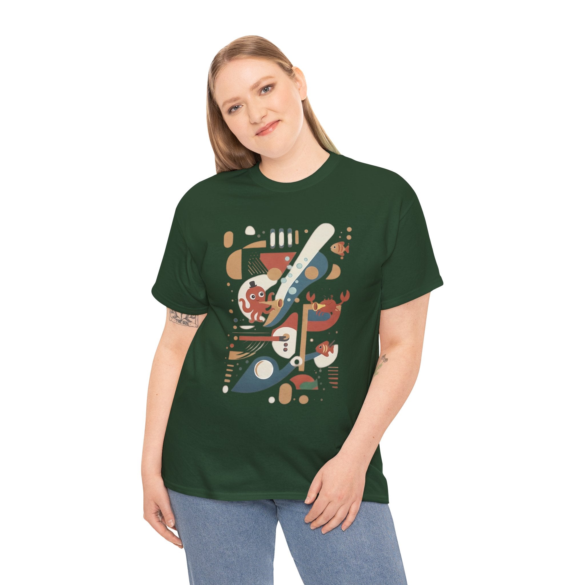 Abstract Ocean Creatures T-Shirt — Modern Sea Life Graphic Tee